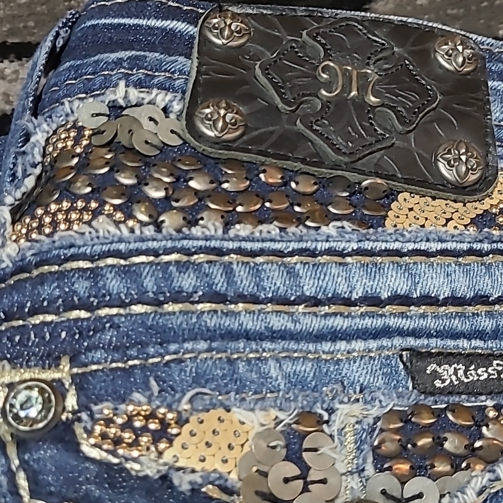 MISS ME BLING SEQUINS RHINESTONES BOOT-CUT DENIM JEAN - Picture 3 of 16